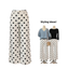 The Pine Apparel Polka Dot Fray Hem Wide Leg Pants are shown solo and styled on mannequins with a blue blouse or black top, each paired with a chic bag—a bold statement piece for wide leg pants fans.