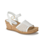 Step into cushioned comfort with baretraps Fernelle Low Wedge Sandals, featuring a woven front strap, adjustable ankle buckle, and a chic cork-textured sole.