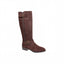 Pierre Dumas Nevada-3 Tall Boot in brown faux suede, featuring a side zipper and two buckled straps.