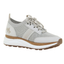 The Speed Sneakers in Mist by OTBT from Consolidated Shoe Co feature a light gray knit upper, lace-up closure, beige accents, and a speckled brown recycled rubber sole with a white midsole.