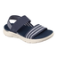 The SKECHERS USA INC GO WALK Flex Sandal - Atlas features navy blue with white and navy striped straps, a textured footbed, and a white cushioned sole for ultra comfort.