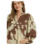 Women's floral peasant blouse with smocked yoke, lace trim, ruffle neckline and balloon sleeves