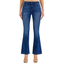 A person wearing FASHION GO Cello Button Fly 30" inseam Mid Rise Flare Jeans and open-toe beige heels, shown from the waist down against a white background.