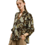Women's paisley and floral mixed print blouse with contrast details, split V-neckline and long puff sleeves with elastic cuffs