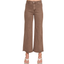 Zenana Acid Washed Frayed Hem Straight Wide Leg Pants in brown featuring a high-waisted design, button closure, and raw, frayed hems.
