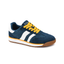 The Run It Back - Teal Sneaker by CORKY’S FOOTWEAR INC is presented on a white background, featuring a teal blue upper with white stripes, yellow laces, a white midsole, and a brown rubber outsole. This sneaker offers a lightweight design and cushioned footbed for all-day comfort.