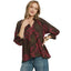 Women's Umgee botanical print blouse with split V-neck collar, 3/4 balloon sleeves, ruffle cuffs and scalloped edge details