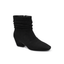 The Addicted Faux Suede Low Heel Slouch Ankle Boot by CORKY'S FOOTWEAR INC features a black faux suede upper with a ruched, slouch shaft and a low block heel, plus a side zipper detail. Shown photographed on a white background.