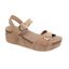 The OLEM SHOE CORP Tricia-1 Natural Cork Wedge Sandal features two adjustable buckled straps, a slingback heel strap, cushioned footbed, textured sole, and an open toe design for all-day comfort.