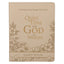 A beige Devotional Quiet Time with God for Women Faux Leather book with a floral border and the title embossed on the cover.