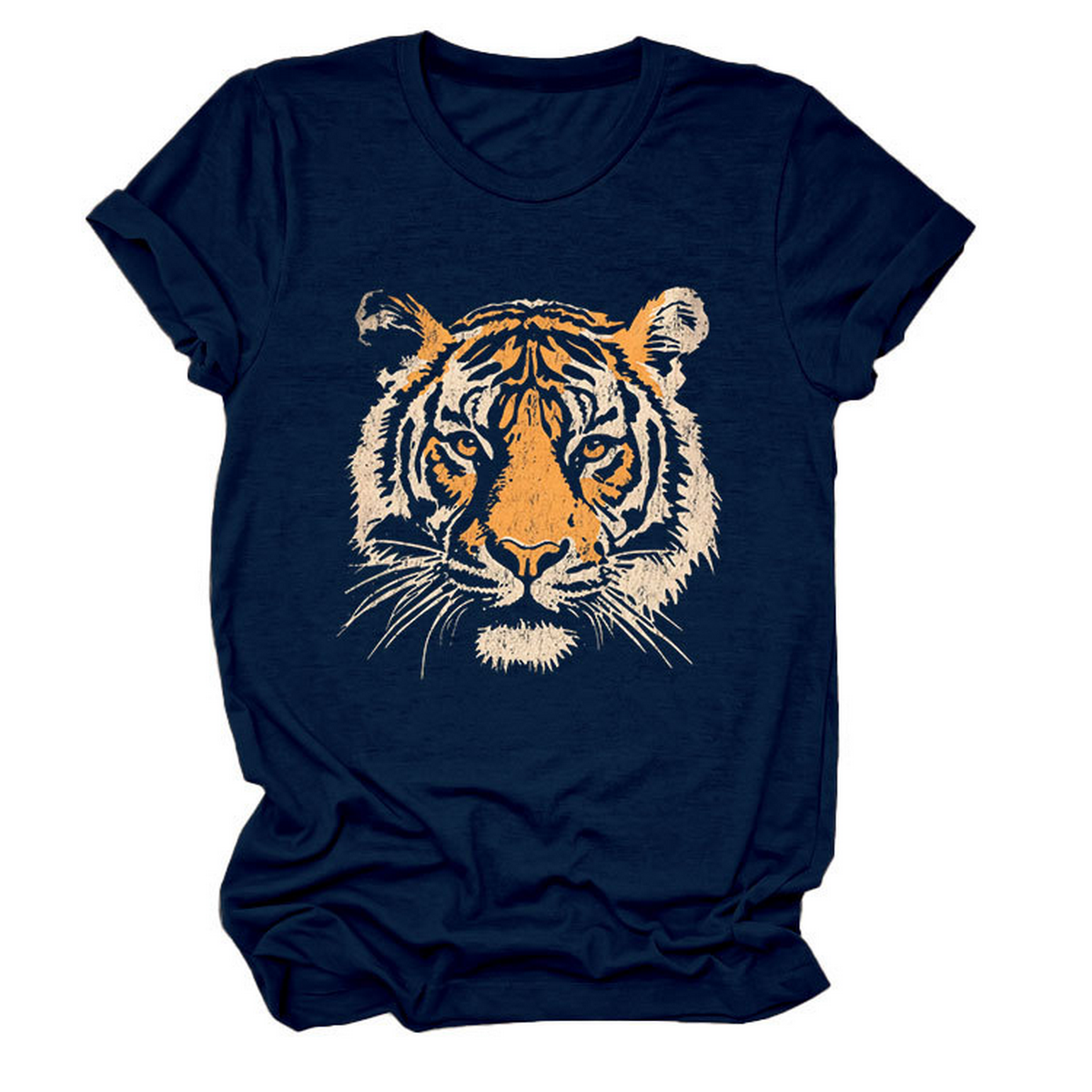 The ACCITY Women’s Tiger Print T-Shirt features a navy blue design with an orange and white tiger face illustration—ideal for showing off your game day colors.