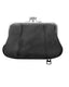 The Lambskin Coin Purse by Roma Leathers, Inc. is a black leather accessory with a metal clasp and visible stitching, shown against a white background.
