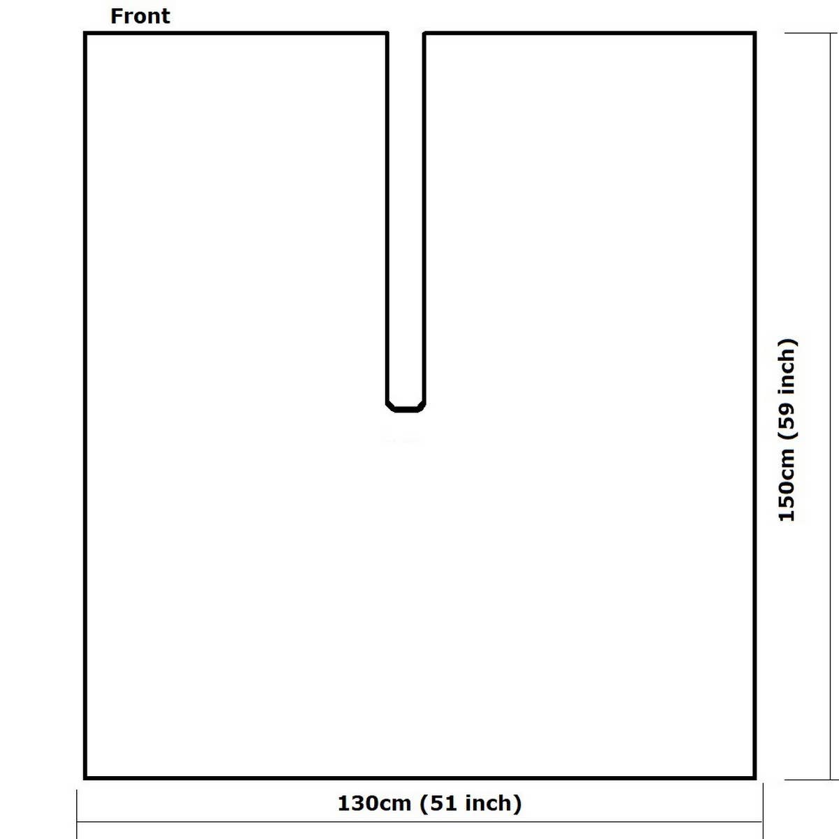 Black outline diagram of the ACCITY SIMPLE SOLID COLOR OBLIQUE STRAP CAPE SHAWL, 150 cm tall by 130 cm wide, with a vertical center slit at the top labeled "front." Measurements in cm/inches included—ideal for stylish layering.
