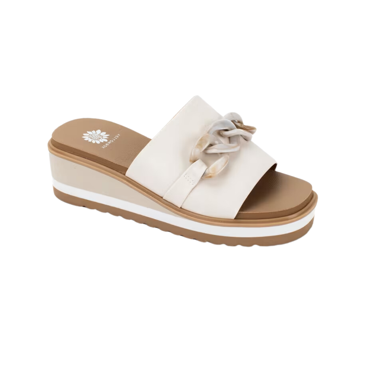 Women's Alora Wedge by Yellow Box with a knotted strap detail, combining comfort and style.