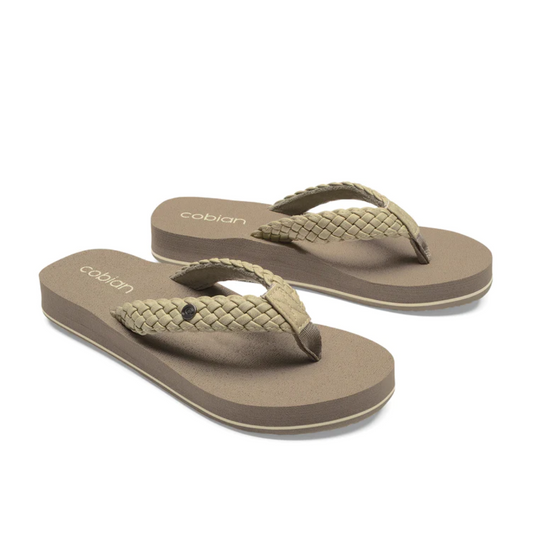 A pair of COBIAN brand flip-flops featuring COBIAN BRAIDED BOUNCE straps with arch support, displayed on a white background.