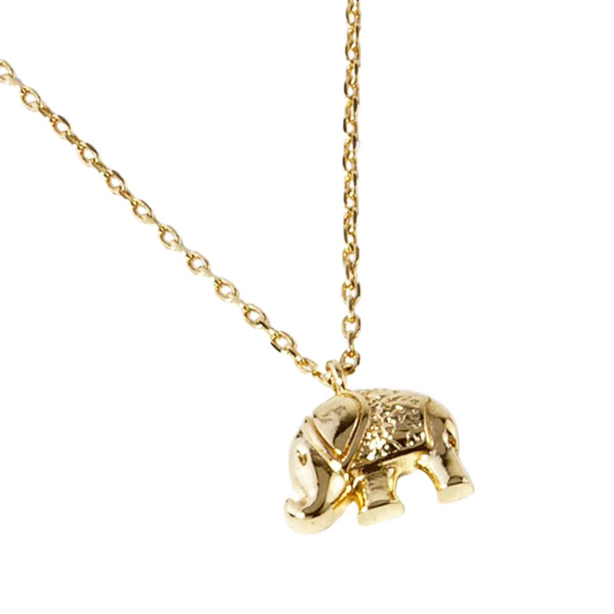 A 16" gold chain adorned with SPECIAL EFFECTS' Tiny Elephant Pendant.