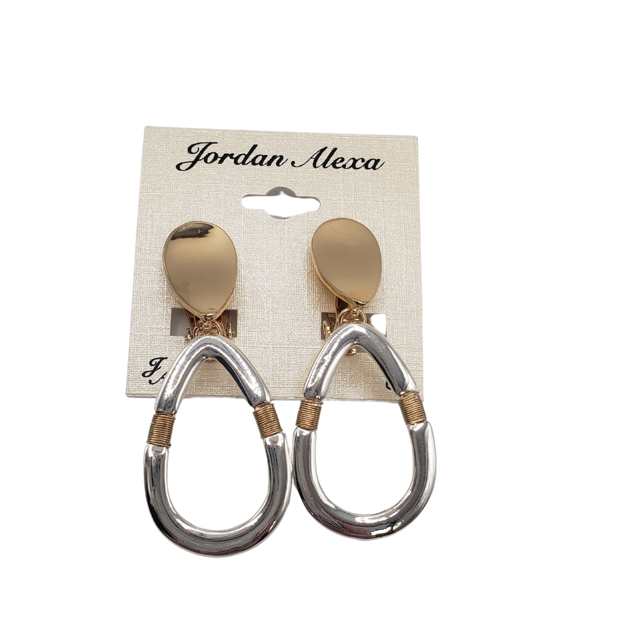 The Cut Out Tear Drop 2 Tone Clip On Earrings by SPECIAL EFFECTS feature elegant gold and silver dangle elements that shimmer beautifully, with each pair boasting a chic gold tab top for added flair.