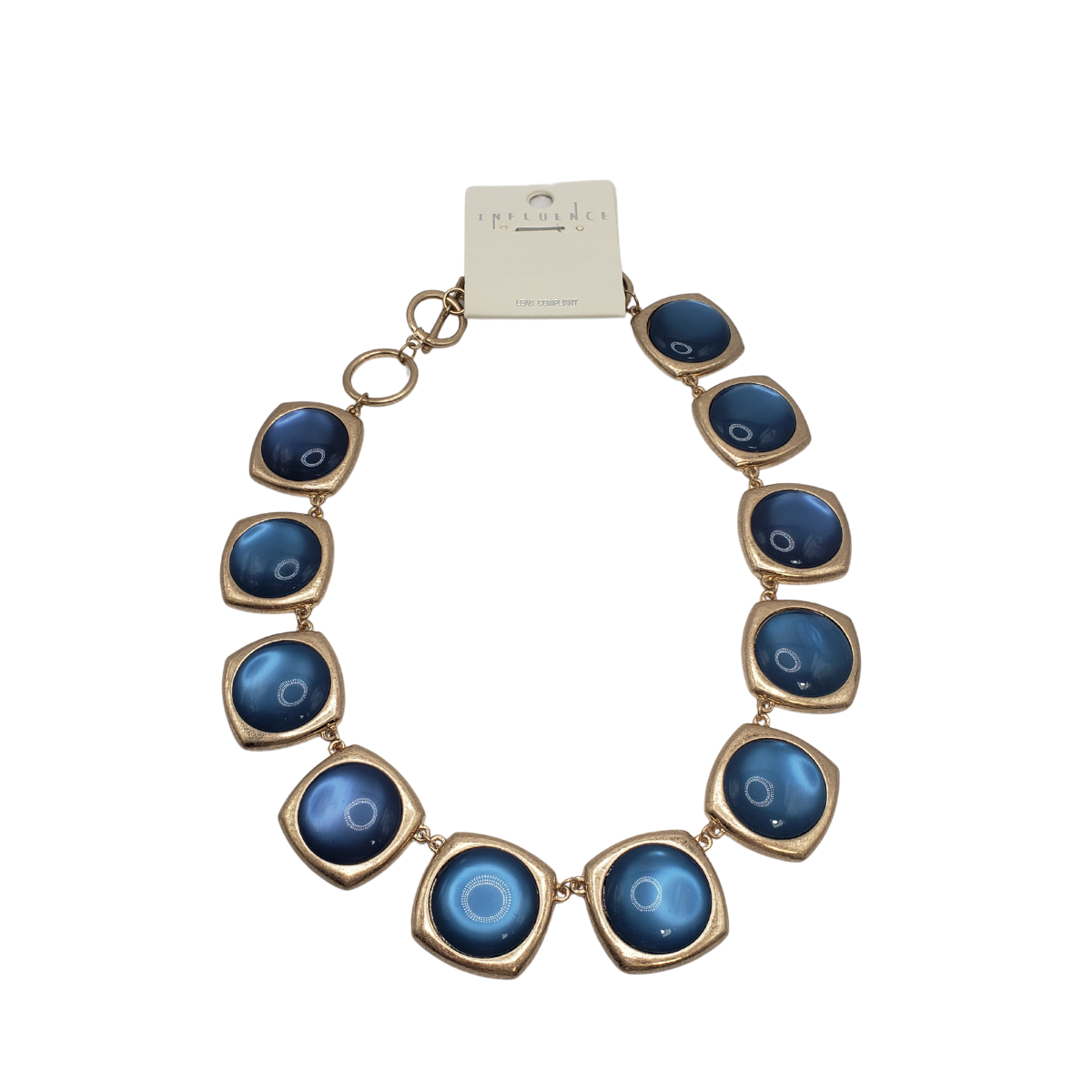 The Gold and Color Statement Collar Necklace by SPECIAL EFFECTS adds a pop of color with blue agate stones, making it a vibrant spring statement piece that redefines gold necklaces.