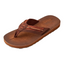 A single brown flip flop featuring a thick strap and flat sole, designed by Flojos under the name Trio Mens Flip Flops.