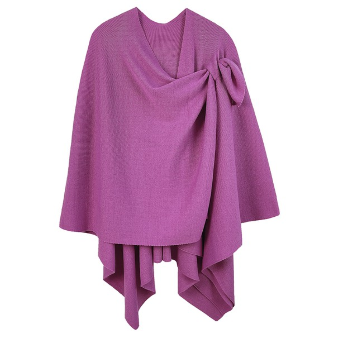 FASHION GO's Soft Solid Color Ruana features a pink knit design with a draped style and a side strap hold.