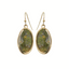 FASHION GO's Semi Precious Stone Earrings feature gold-framed ovals with green, naturally mottled centers, displayed against a white background.