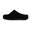 The Fit Flops Shuv Suede Clogs are black, closed-toe, backless slip-on mules with supportive Microwobbleboard midsoles, shown in a side profile view.