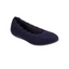 The SKECHERS LOVESPELL NAVY by SKECHERS USA INC is a single flat shoe crafted from knit fabric in navy blue and features a black rubber sole.