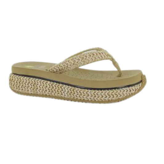 A natural platform sandal with a raffia-textured sole named Glide in Natural Kids Volatile by Volatile - Rosenthal & Rosenthal.