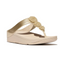 The Fino Beadie Metallic Flip Flop in Platino by FITFLOP USA LLC features beaded embellishments on the strap, a thick slip-resistant sole, an open toe design, and a cushioned footbed for all-day comfort.