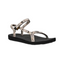 A Universal Slim Sandal by TEVA in Archive Wings White/Black features adjustable black quick-dry straps from recycled plastic with a sleek sole, viewed from the side.