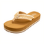 The FLOJOS Breeze Ladies Platform Wedge Flip Flop showcases a raffia woven strap upper and tan EVA footbed on a layered sole, presented against a white background.