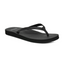 The SANUK - DECKERS Yoga Joy 2 Ladies flip flop in black features a thong strap, rubber sole, and an eco-friendly yoga mat footbed, displayed against a white background.