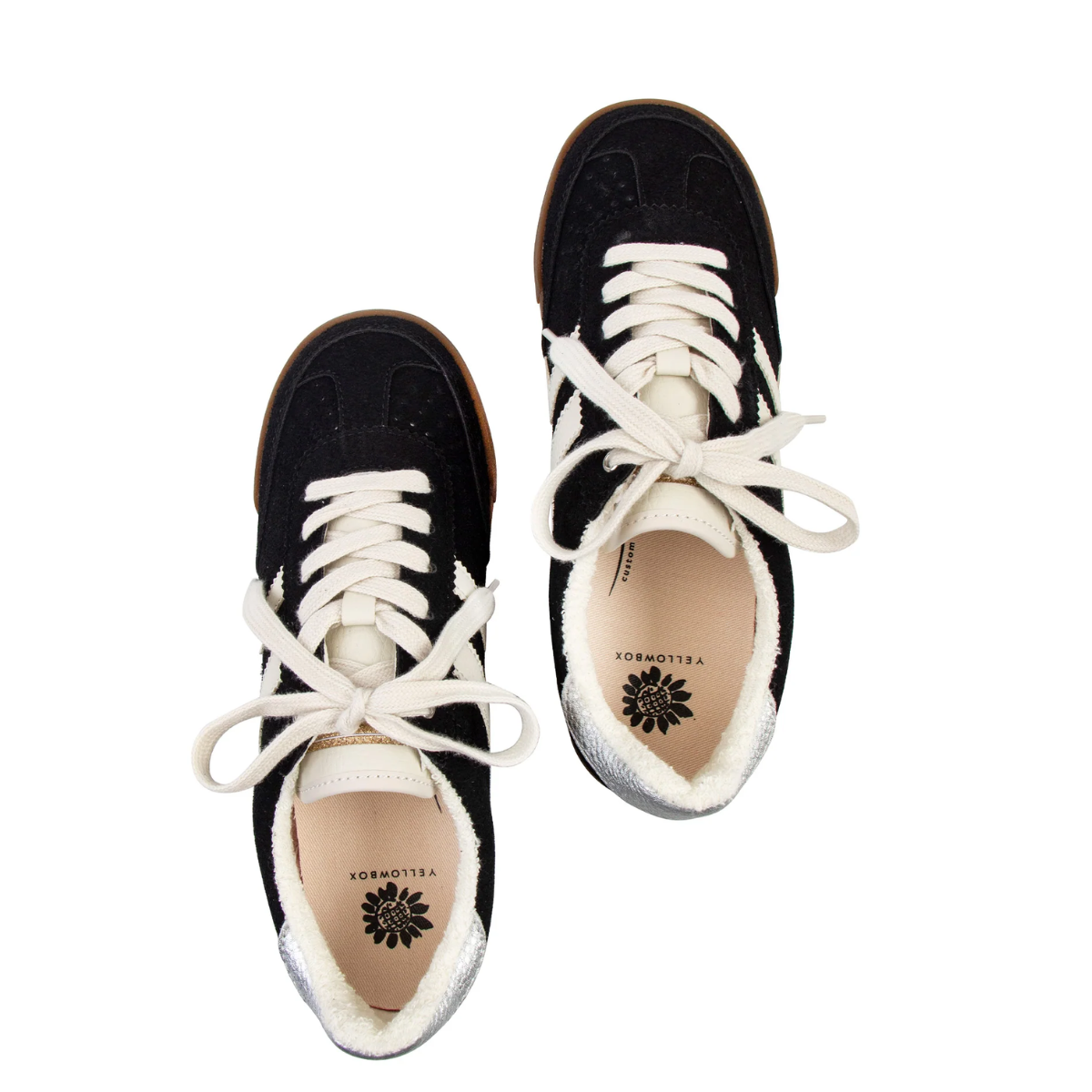 The Yellow Box Neevan Sneaker in Black Suede features white laces and accents, shown from above on a white background—an everyday sneaker with a cushioned insole for comfort.