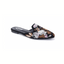 SUMMER RIO's Floral Fantasy Open Back Mule features a black base, pointed toe, and vibrant pink, white, and brown floral embroidery.
