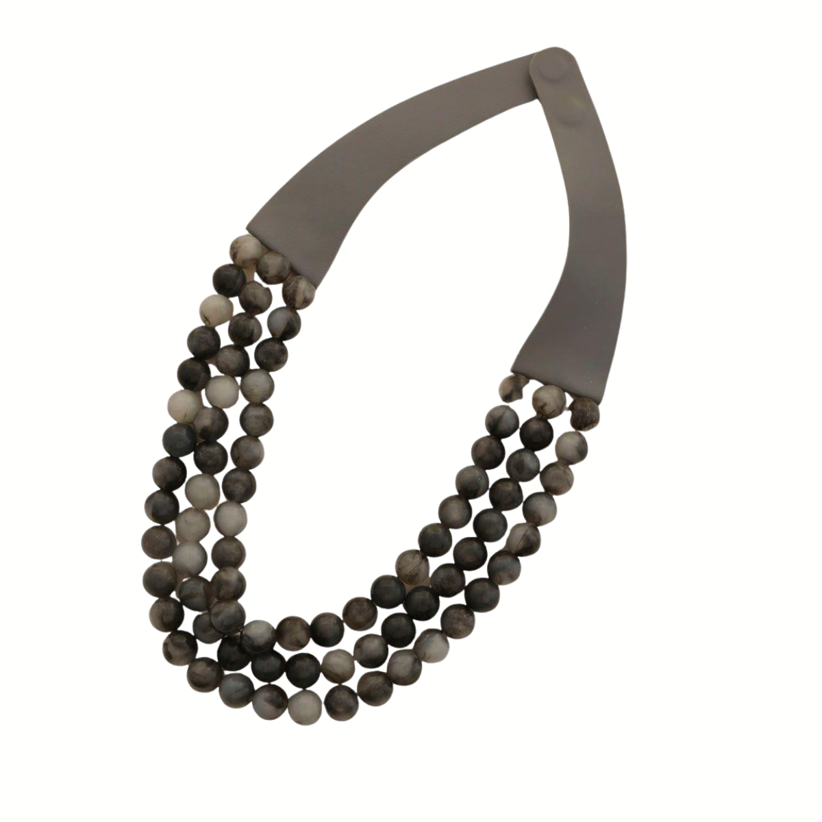 The Fashiongo Beaded Layered Necklace, featuring a three-strand design with brown beads and a smooth magnetic clasp, is showcased against a white background.