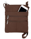 The Large cowhide leather crossbody shoulder bag by Roma Leathers, Inc. features two zippered pockets, an external pocket with a white smartphone, and an adjustable shoulder strap.