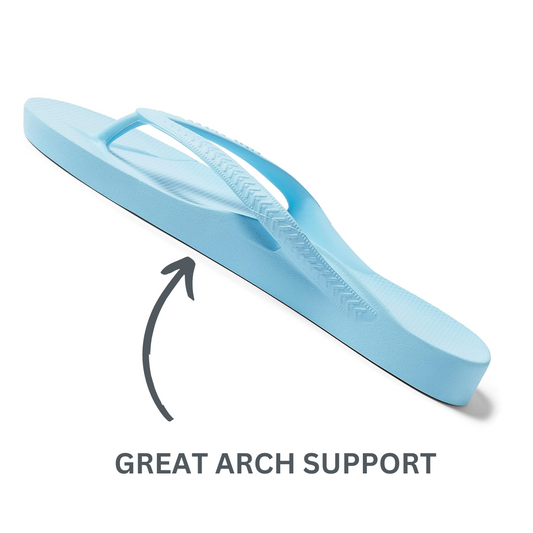 Blue Archies flip-flop with highlighted arch support feature.
Product Name: ARCHIES FOOTWEAR LLC Archies flip flops in Sky Blue