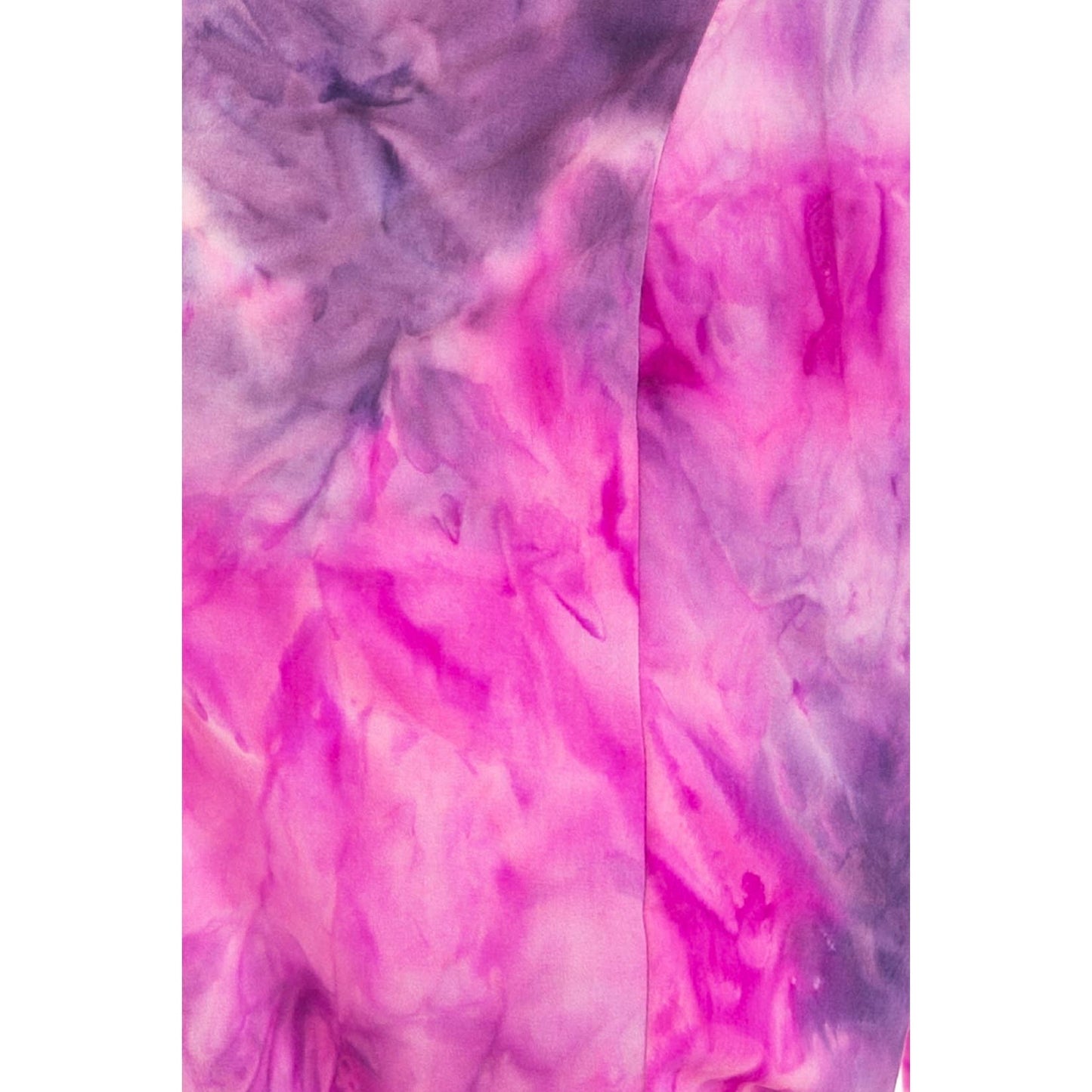 Close-up of Leggings Depot Buttery Soft Print Pajama Pants with a pink and purple tie-dye pattern, featuring irregular color blending and abstract shapes.