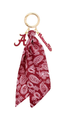 Show off your Bama pride on game day with the Alabama Crimson Tide Logo Bandana Bag Charm from Canvas Style—a preppy accessory featuring a gold ring, maroon paisley-patterned fabric, and charms displaying “A” and “Crimson Tide.”.