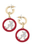Show your team spirit with the Alabama Crimson Tide Logo Medallion Drop Hoop Earrings by Canvas Style. These NCAA officially licensed gold hoop earrings feature red and white circular pendants adorned with a stylized "A"—the perfect accessory for any Alabama Crimson Tide fan.