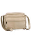 The Roma Leathers, Inc. Cowhide Leather Crossbody Shoulder Bag features beige cowhide leather, a front zippered pocket, built-in organizer, adjustable strap, and gold-tone hardware, shown on a white background.