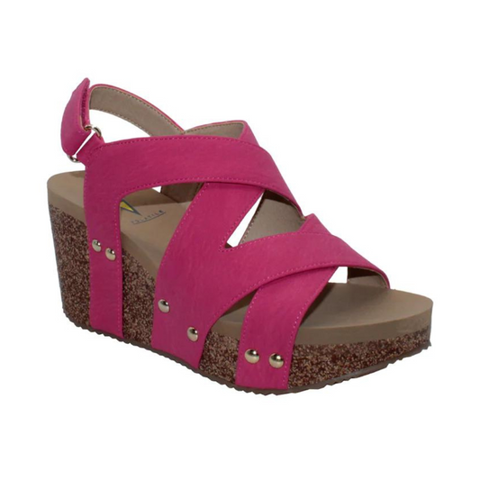 Tory Double Criss Cross Wedge in Fuchsia by Volatile - Rosenthal & Rosenthal