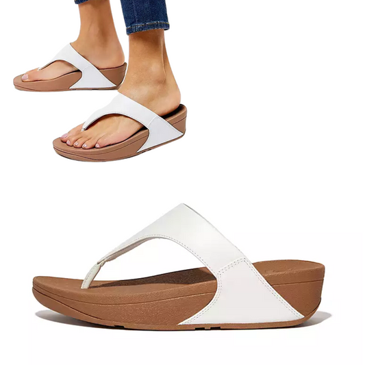 Women's Lulu flip flop sandals in White and Brown by FITFLOP USA LLC for comfort.