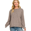 Soft Melange Hacci round neck long sleeve tee in chocolate with relaxed fit and banded cuffs