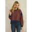 Stripe Cloudy Knit Top with navy and rust-colored stripes, long sleeves, dropped shoulders, and a round neckline