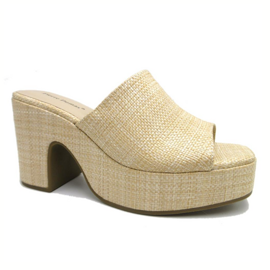 Women's Tayla in Natural platform slip-on sandal by Pierre Dumas with a textured upper and chunky heels, perfect for pairing with a maxi dress or beach wear.