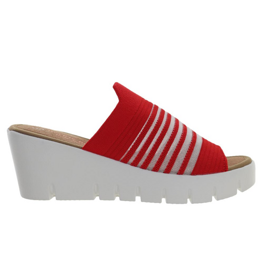 Red and white Venti Iris mesh slide sandal with a chunky white sole by BERNIE MEV.