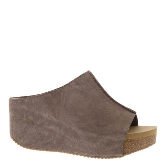 A single Volatile Carrier Taupe sandal with a suede upper and cork-like sole.