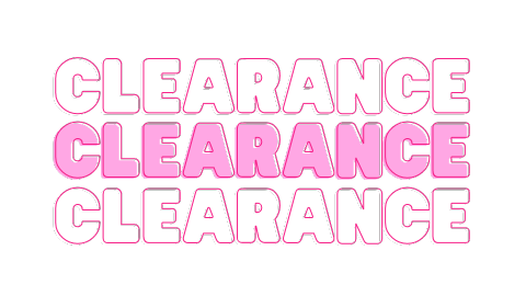 Pink "clearance" text repeated three times on a black background with a 3d effect.