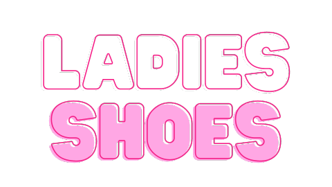 Pink text on a black background reading "ladies shoes" in bold, stylized font.